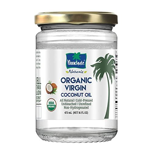 &quot;Parachute Naturalz Organic Virgin Coconut Oil Cooking Oil, Hair Oil, Body Oil &amp; Oil Pulling Cold Pressed Unbleached Unrefined Non-Hydrogenated MCT Oil USDA Certified 16 Fl. Oz Glass Jar&quot;