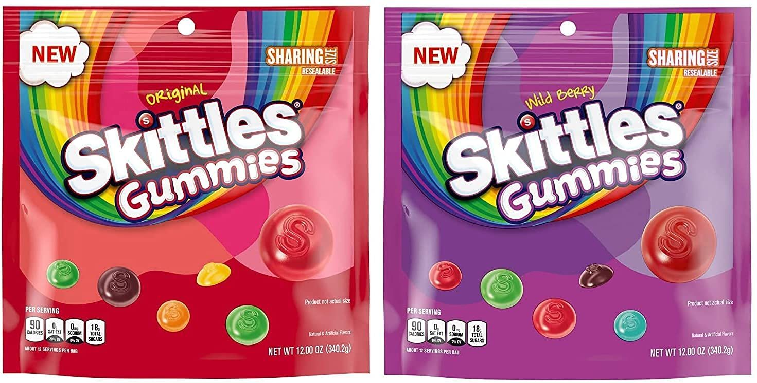 SKITTLES Gummy Candy Original and Wild Berry Sharing Size Bags Bundle - Includes 24oz Total