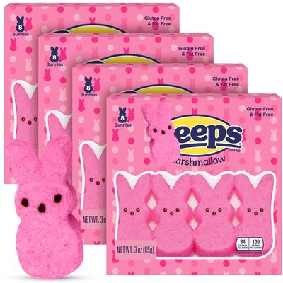 Easter Bunny PeepsMarshmallow Bunnies, 4 Packs of Bunnies Candy 32 Count, Perfect for Party Favors and Spreading Joy During the Holiday Season, Ideal Easter Bunny Candy for Kids to Enjoy