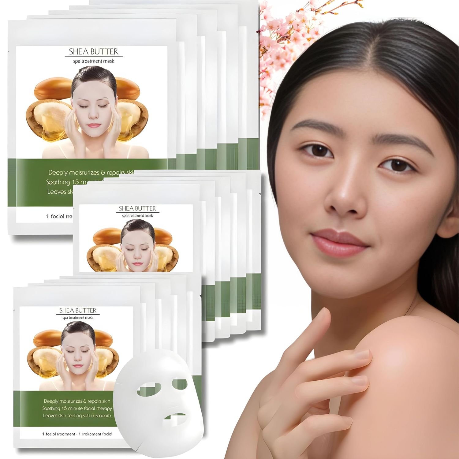 Shea Butter Facial Sheet Mask Intense Moisture Daily Hydrating Face Masks Face Moisturizer Skin Care Sheet Korean Skincare Not Tested on Animals 10 Sheets