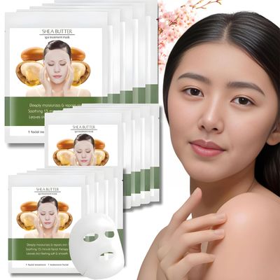 Shea Butter Facial Sheet Mask Intense Moisture Daily Hydrating Face Masks Face Moisturizer Skin Care Sheet Korean Skincare Not Tested on Animals 10 Sheets