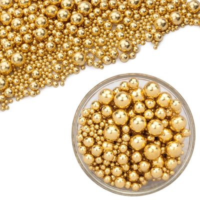 Gold Pearl Sugar Sprinkles, Edible Candy Sprinkles, Cake Toppers and Cake Decorations, Mix Size, Cookie Decorating, Ice Cream, Wedding Party Valentines Easter Supplies, 130g/4.58oz