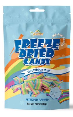 Apexy Freeze Dried Candy - Freeze Dried Rainbow Candy Assorted Flavor - Dehydrated, Crunchy, Colorful Treats &amp; Snacks for Kids &amp; Adults - Packed in a Resealable Pouch 2.82oz (80g) (Tart Ribbon Rush)