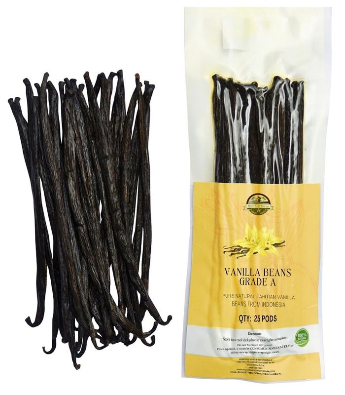 25 Plump Tahitian Vanilla Beans for Making Vanilla Extract, Vanilla Beans Grade A, Papua Vanilla Beans Extract, Perfect Homemade Extract, baking and cooking (25 BEANS)
