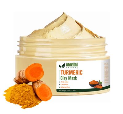 AMVital Turmeric Face Mask, Clay Facial Masks with Vitamin C, Skin Care for Acne and dark Spots, Smooth &amp; Refine Pores, Anti Aging for Women, Non-Greasy Hydrating