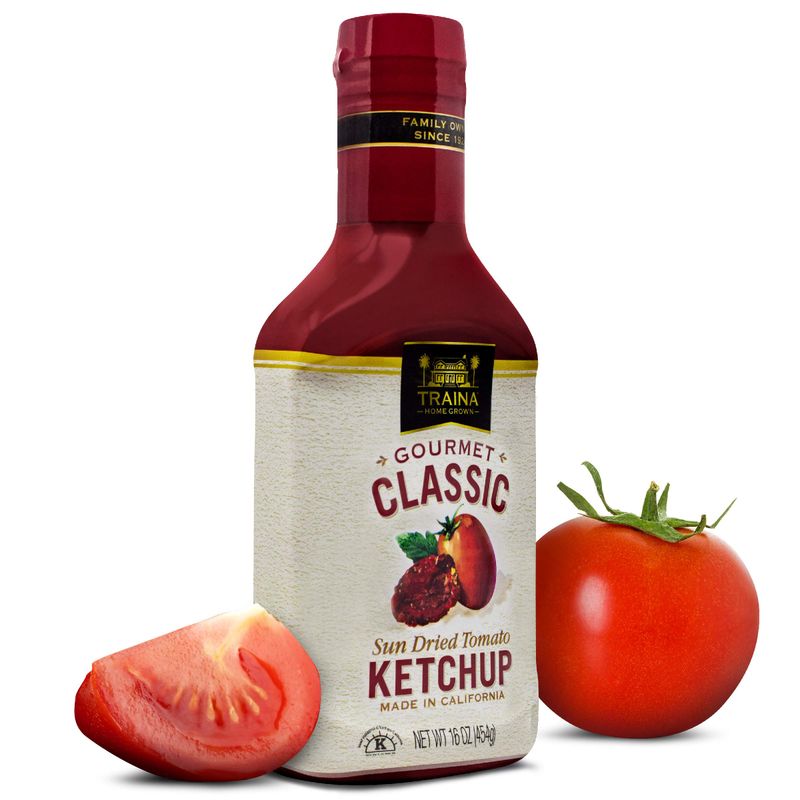 Traina Home Grown Gourmet Classic Ketchup - No Corn Syrup, Non GMO, 16 oz bottle