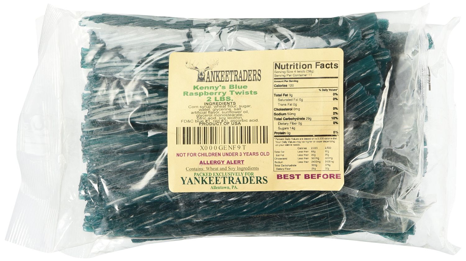 Kenny&#39;s Blue Raspberry Licorice Twists - 2 Lbs