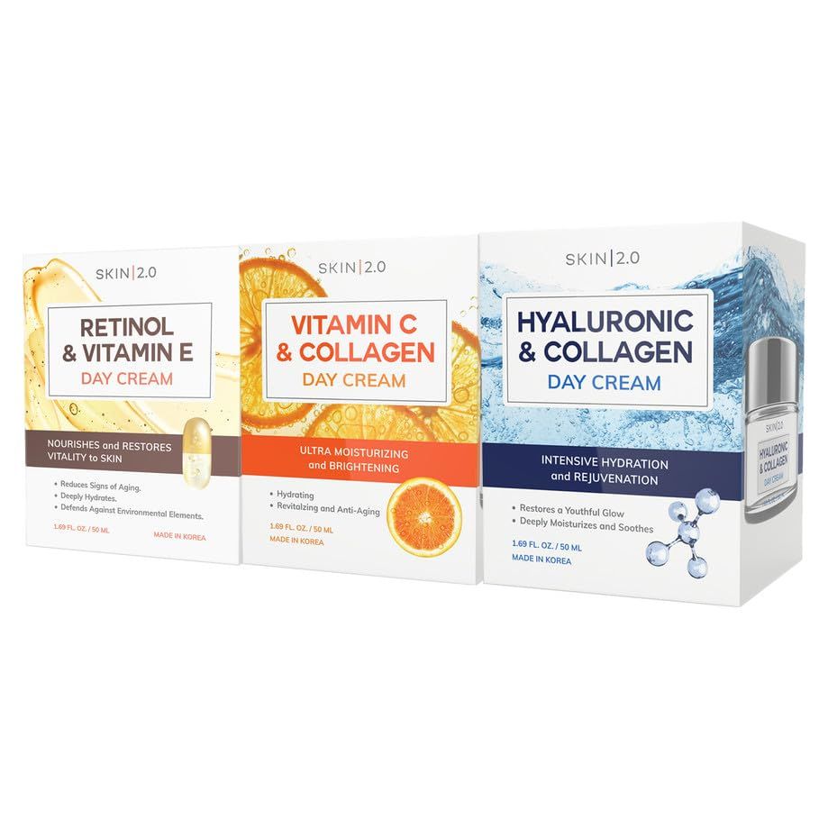 Skin 2.0-3 Day Creams Value Set - Dermatologist Tested, Hydrating - Anti-Aging, Clean Beauty, Natural Ingredients, Cruelty-Free Korean Skincare for All Skin Types (3-Pack)