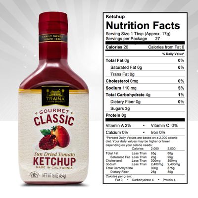 Traina Home Grown Gourmet Classic Ketchup - No Corn Syrup, Non GMO, 16 oz bottle