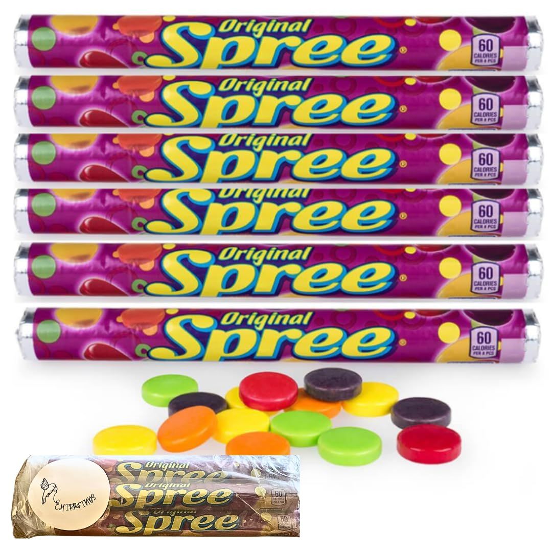 Wonka Spree Original Candy, Crunchy Candy, 1.77 oz, pack of 6, with CHIRPFINDS STICKER