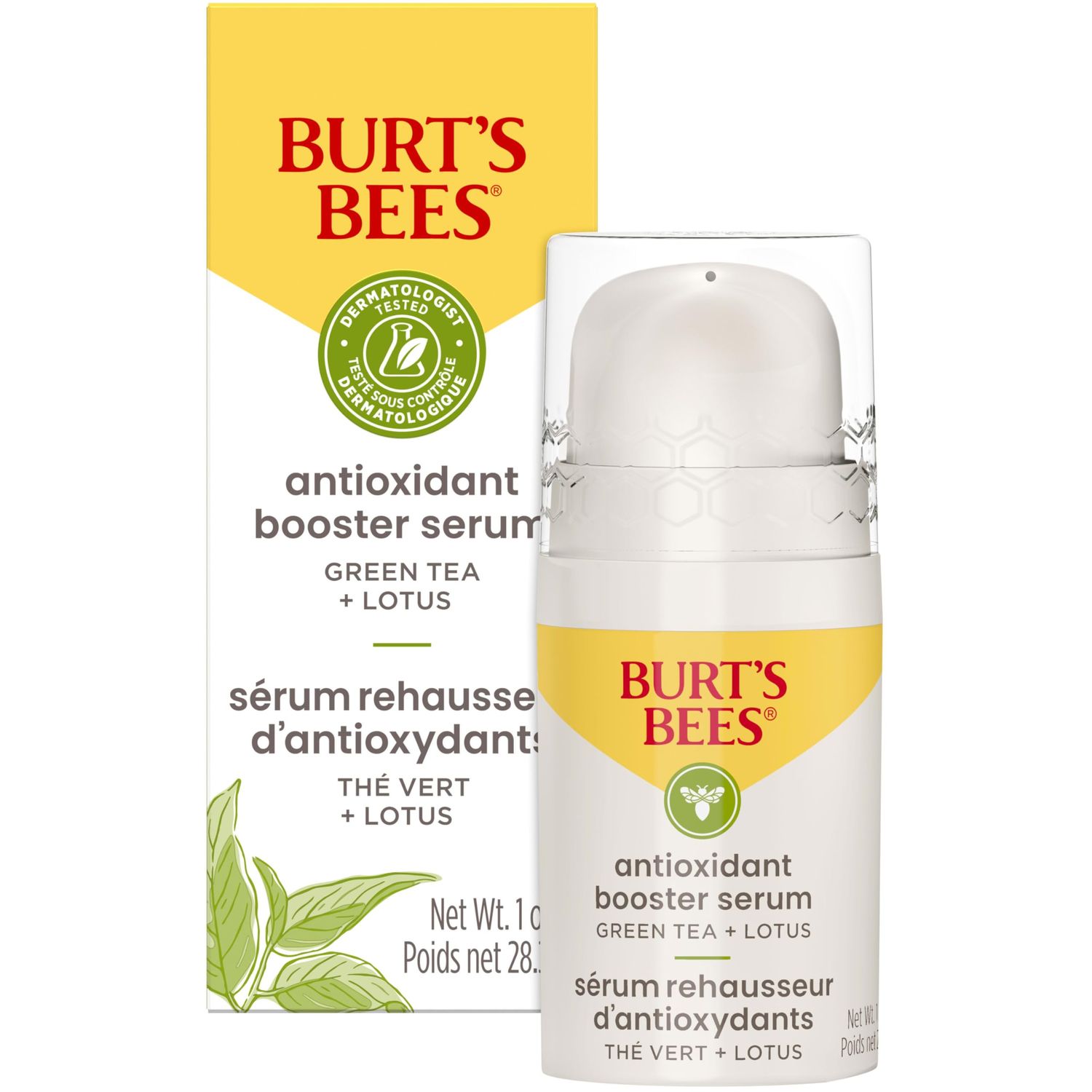 Burt&#39;s Bees Green Tea Face Serum, Protects &amp; Improves Skin Tone with Antioxidant Rich Green Tea &amp; Lotus, Naturally Brightening &amp; Firming, Lightweight - Antioxidant Booster Serum (1 oz)