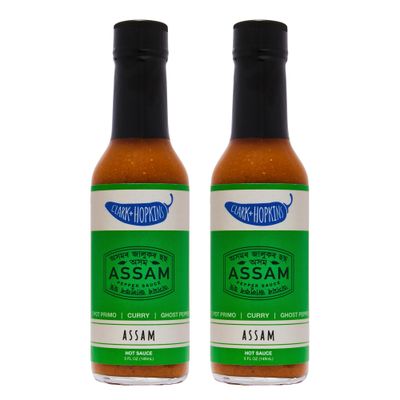 Clark Hopkins Assam Pepper Sauce, Ghost Pepper Curry and 7 Pot Primo Chili Flavored Hot Sauce, Traditional Assamese Cuisine, 5 Ounce (2 Pack)