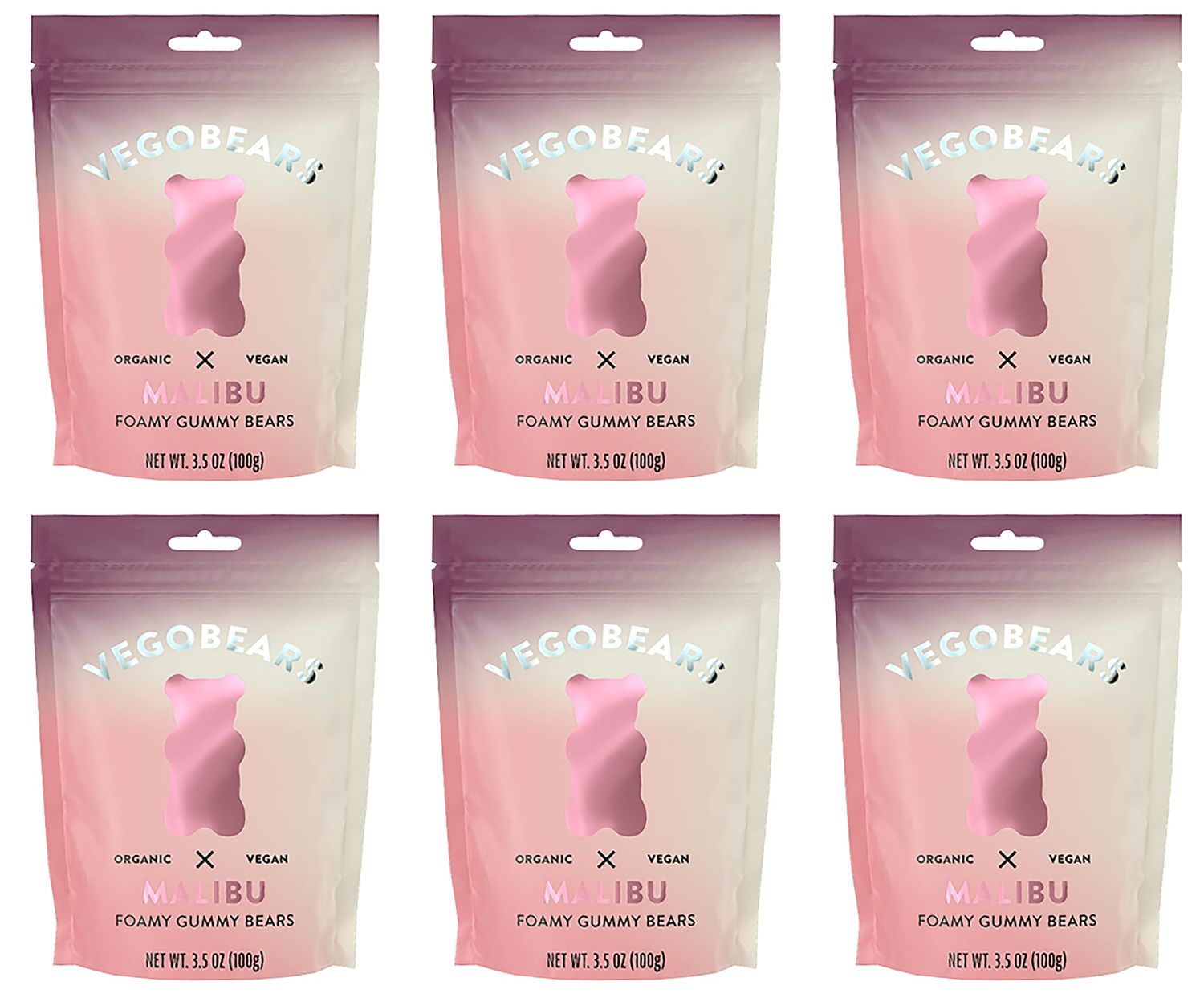 Candy People VegoBears Malibu Vegan Gummy Bears Foamy Organic Gummy Bears, Non-GMO Cherry &amp; Raspberry Gummies 3.5 Ounce (6 Pack)