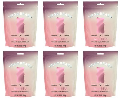Candy People VegoBears Malibu Vegan Gummy Bears Foamy Organic Gummy Bears, Non-GMO Cherry &amp; Raspberry Gummies 3.5 Ounce (6 Pack)
