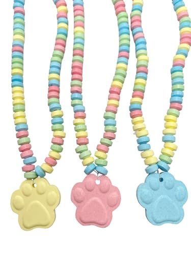 Paw Candy - 12 Paw Shaped Candy Necklace Individually Wrapped Bulk - Great for Dog Patrol Goodie Bags, Kids Birthday Parties
