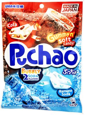 UHA Mikakuto Soft Candy with Gummy Bits, Cola and Ramune Soda Flavors, 3.52 Ounce, Pack of 6