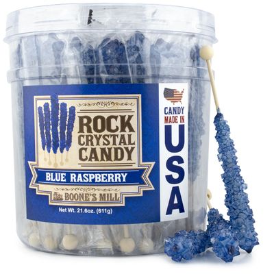 Boone&#39;s Mill Rock Crystal Candy Sticks Blue Raspberry 36 Sticks