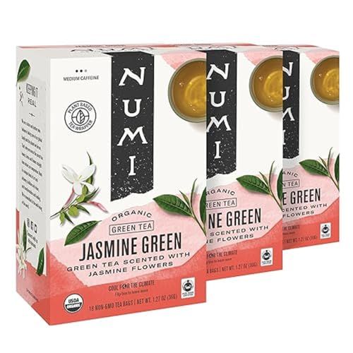 Numi Organic Jasmine Green Tea 18 Count (Pack of 3), Floral Green Tea, Caffeinated (Packaging May Vary)