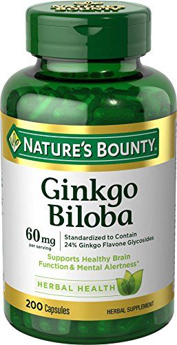 Nature&#39;s Bounty Ginkgo Biloba, Supports Healthy Brain Function, Herbal Supplement, 60 Mg, 200 Capsules