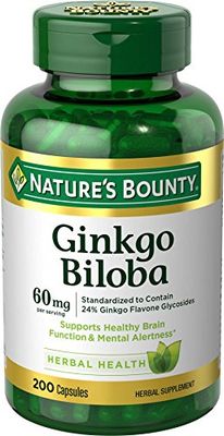 Nature&#39;s Bounty Ginkgo Biloba, Supports Healthy Brain Function, Herbal Supplement, 60 Mg, 200 Capsules
