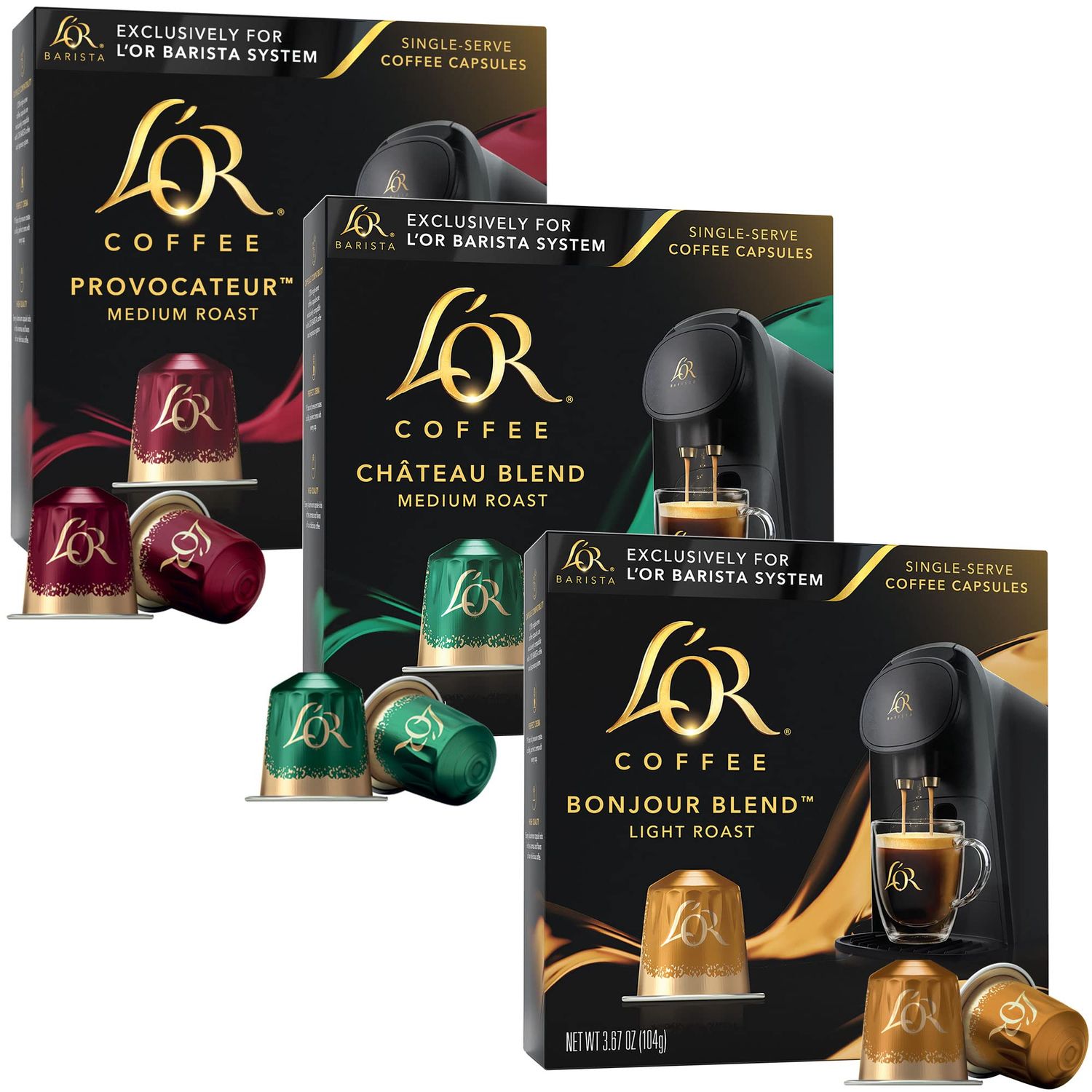 L&#39;OR Coffee Pods, 30 Capsules Medium Light Roast Variety Pack, Single Cup Aluminum Coffee Capsules Exclusively Compatible with the L&#39;OR BARISTA System