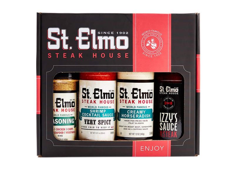 St. Elmo Steak House Gift Box (Steak Sauce, Creamy Horseradish, Cocktail Sauce, Seasoning)