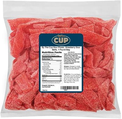 By The Cup Sour Power Strawberry Sour Belts, 1 lb Bulk Bag