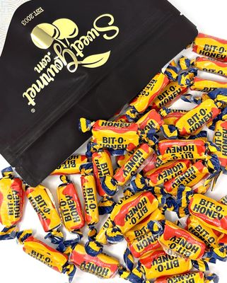 SweetGourmet Classic Bit-O-Honey Candy Retro Taffy Honey Chews with Almonds Wrapped 2 Pounds