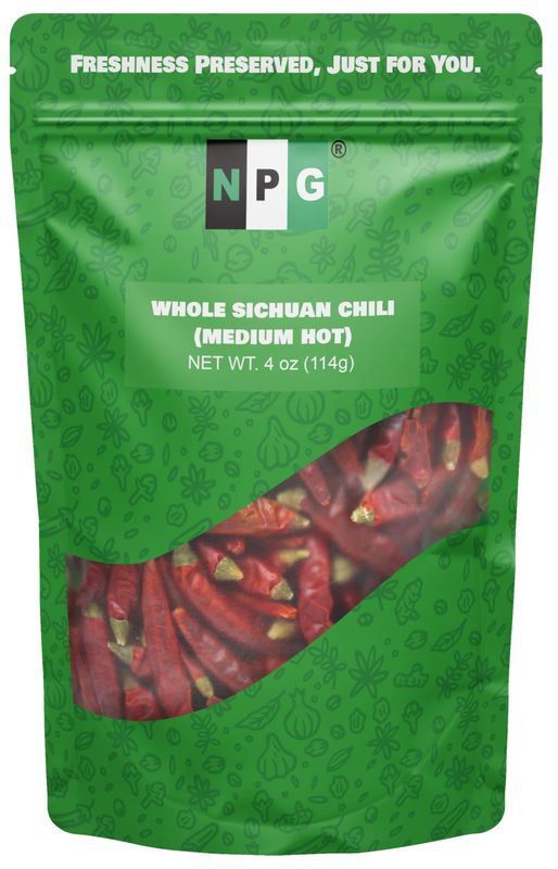 NPG Sichuan Red Chili Peppers 4 Ounces, Medium Hot, Premium Szechuan Dried Red Chilies for Chili Oil, Paste, and Sauce, Used in Mexican, Chinese, Thai Dishes