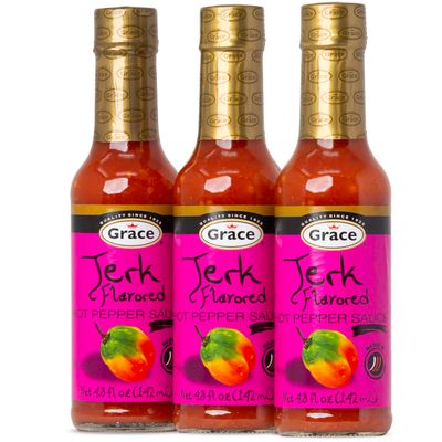 Grace Jerk Hot Pepper Sauce 4.8oz - 3 Pack - Authentic Jamaican Scotch Bonnet Pepper Sauce with Jerk Seasoning - Jamaican Jerk Seasoning Wing Sauce - Caribbean Jerk Seasoning Jamaican Style