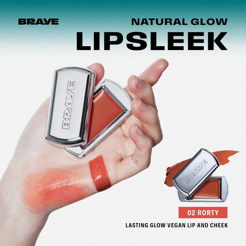BRAYE LIPSLEEK Blush for Cheeks &amp; Lips, Korean Makeup Blush, Cool Lip and Cheek Balm, Vegan Cream, Lightweight w/Blendable &amp; Buildable Makeup, Natural Look 02 RORTY 0.08oz