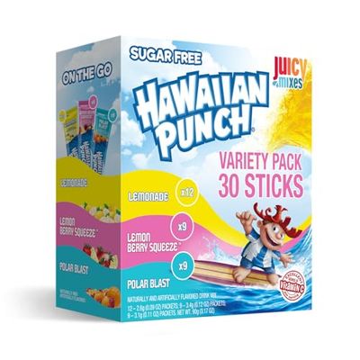 Juicy Mixes Hawaiian Punch Drink Mix 30 Count Variety Pack (Lemonade, Lemon Berry Squeeze, Polar Blast)