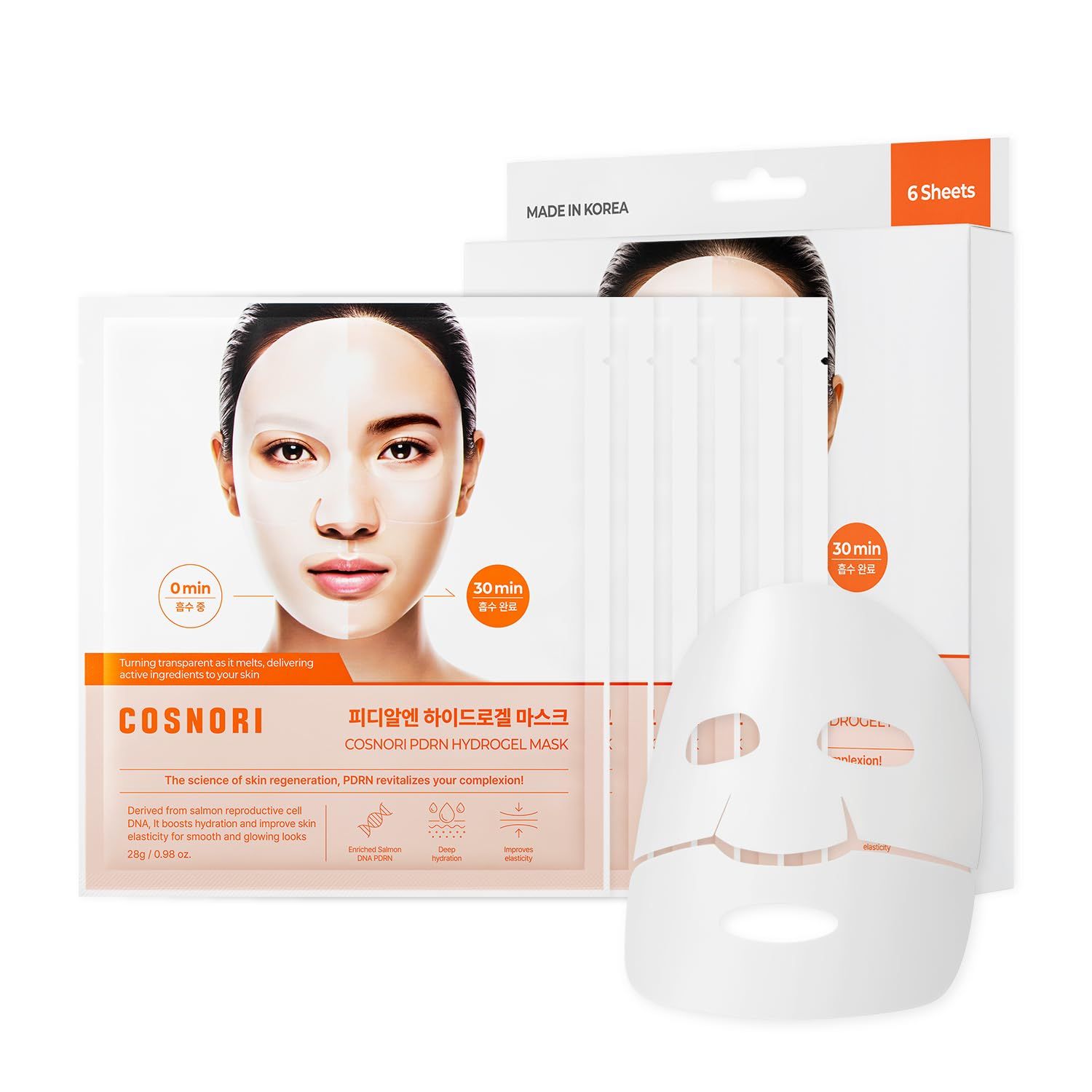 COSNORI PDRN Hydrogel Mask - Enriched Salmon DNA PDRN, Intensive Nourishing, Elasticity Boost, Firming &amp; Moisturizing, Deep Hydration, Korean Facial Mask, 0.98 oz(28g) x 6ea