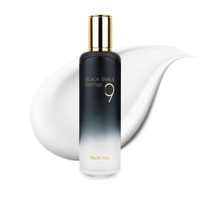 FARMSTAY Black Snail &amp; Peptide 9 Perfect Emulsion, Snail Mucin Moisturizer for Elastic &amp; Glow Skin, Hydrating &amp; Soften, Anti-aging, Skin Barrier Repair, for Women &amp; Men, Korean Skin Care, 4.05 fl.oz
