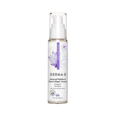 DERMA E Advanced Peptides and Vegan Flora-Collagen Serum - Double Action Collagen Face Cream with Peptide Complex - Intensely Hydrating Serum for Lines, Wrinkles and Redness, 2 oz