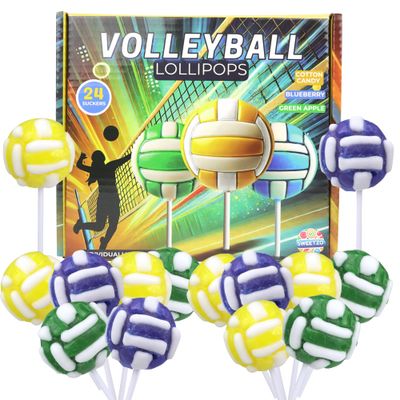 Volleyball Lollipops, Individually Wrapped Candy for End of Year Team Gifts Party Favors, Assorted Fruit Flavors, 24 Count