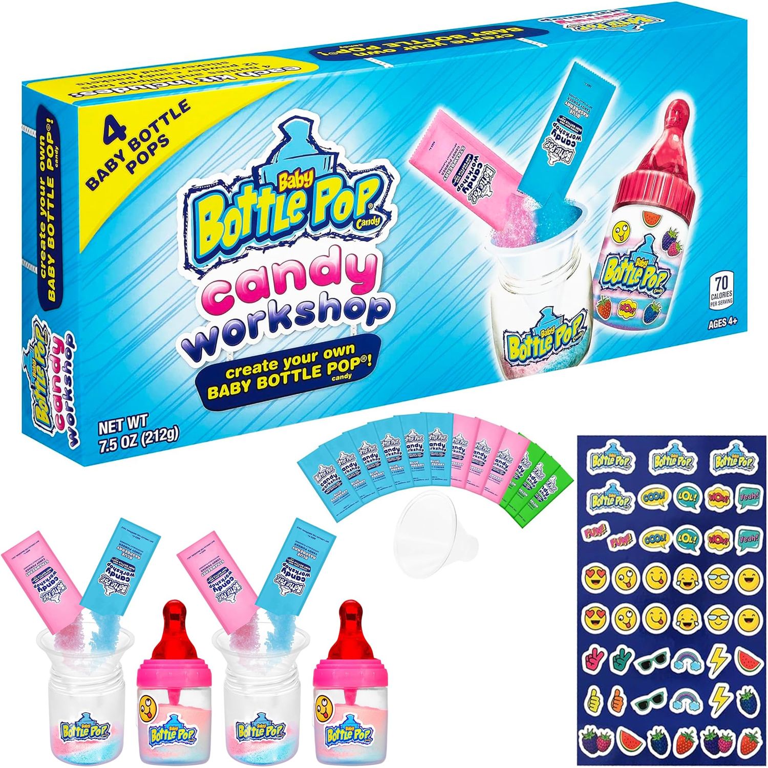 Baby Bottle Pop Easter Candy for Kids and Teens, Candy Making Kit for Kids, 4 Count Lollipops w/Sugar Dip in Assorted Fruity Flavors, for Party Favors, Gifts, Birthdays, Easter Baskets
