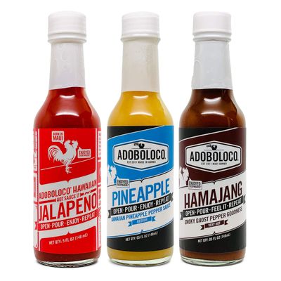 Adoboloco Hot Sauce OG Pack (3-Pack) 5oz Spicy Hamajang, Jalapeno, Pineapple Extremely Tasty Fiery Chili Pepper Sauce Bundle