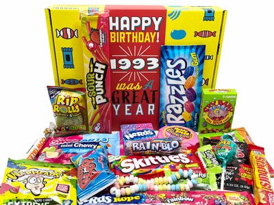 RETRO CANDY YUM 1993 32nd Birthday Gifts for Women and Men - Vintage Assorted Candy for Him or Her - 32 Year Old Man and Woman Nostalgic Childhood Candy Present Box