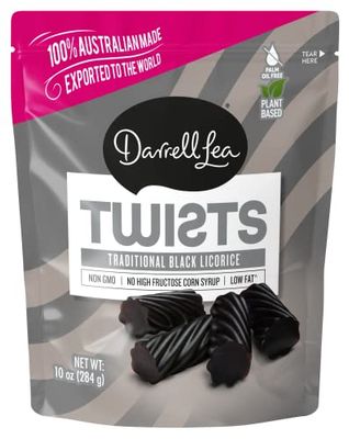 Darrell Lea Twists Australian Licorice, Traditional Black Flavor, 10 Ounce Bag (1-Pack) Non-GMO, No Palm Oil, Plant Based, Low Fat, No High Fructose Corn Syrup Soft &amp; Chewy Licorice Candy