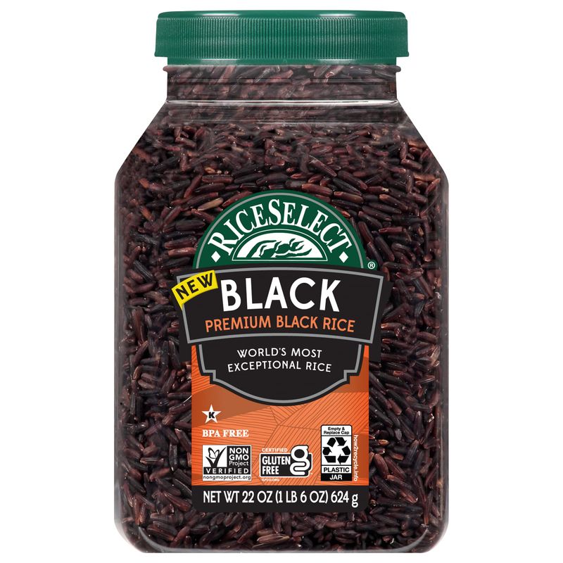 RiceSelect Premium Black Rice, Whole-Grain, Gluten-Free, Non-GMO, and Vegan Rice, BPA-Free 22-Ounce Jar (Pack of 1)
