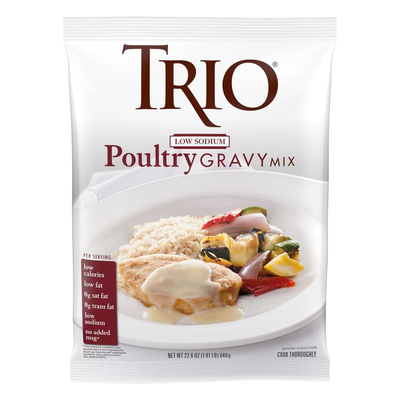 Trio Low Sodium Poultry Gravy Mix, Dehydrated Foods, Low Sodium Foods, 22.6 oz Bag
