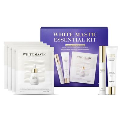 MASTINA White Mastic Essential Skin Care Set- Cream, Ampoule Massager Roller Stick &amp; Sheet Mask Set for Skin Care. Korean Skin Care. Vegan Collagen, Beta-Glucan