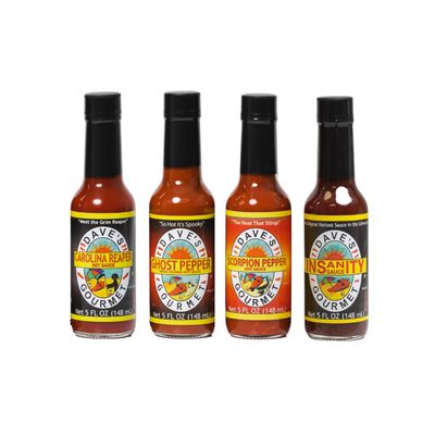 Dave&#39;s Gourmet Insanity Super Hot Sauce Gift Set - 4 Pack (5 oz Bottles) - Extreme Spicy Variety Pack for Heat Lovers