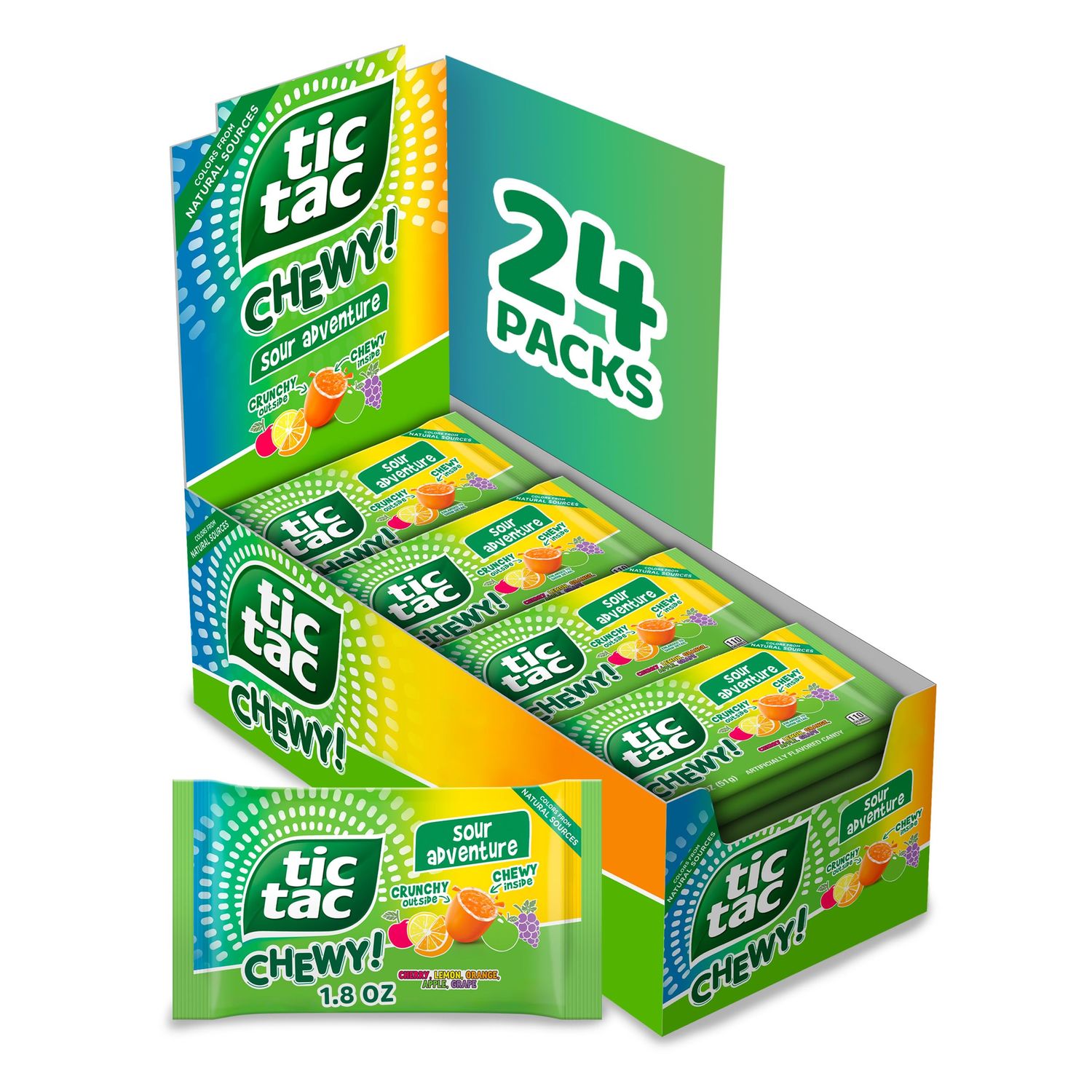 TIC TAC CHEWY! Sour Adventure Candy, Bulk 24 Pack, Sour Candy, 1.8 oz Each (Packaging May Vary)