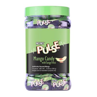 Pulse Candy Jar Pack Kachcha Aam Bulk Individually Wrapped Premium Quality Mango Fruit Flavored With Tangy Twist DS Group Authenticated - 10.58 Oz (300 g) Pack