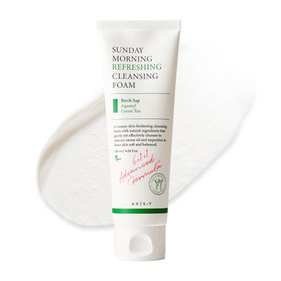 AXIS-Y Sunday Morning Refreshing Cleansing Foam with Birch Sap - Hydrating &amp; Soothing Gentle Facial Cleanser - Vegan Korean Skin Care Face Wash for All Skin Types - 4.06 fl. oz.