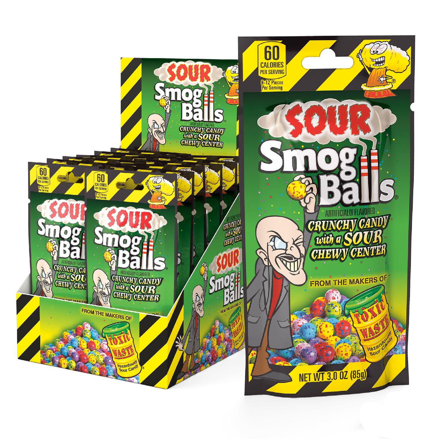 TOXIC WASTE Smog Balls Candy Gusseted Bags, 3 oz (Pack of 12)
