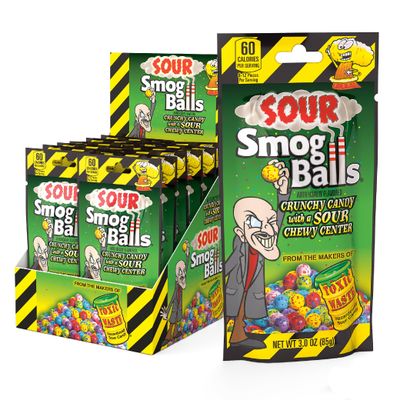 TOXIC WASTE Smog Balls Candy Gusseted Bags, 3 oz (Pack of 12)