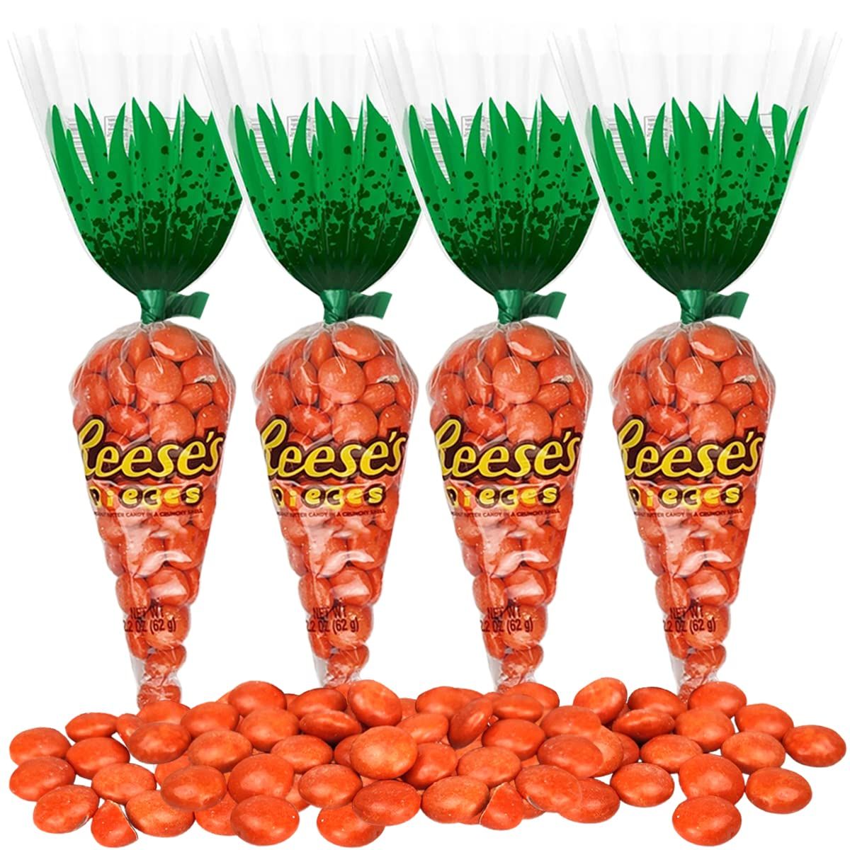 ReesesPieces Crunchy Peanut Butter Easter Chocolate - 2.2 ounce pouch 4-Pack Carrot Bags Peanut Butter Candy Easter Candies, Carrot Shaped Packaging Ideal for Egg Hunt, Office Party